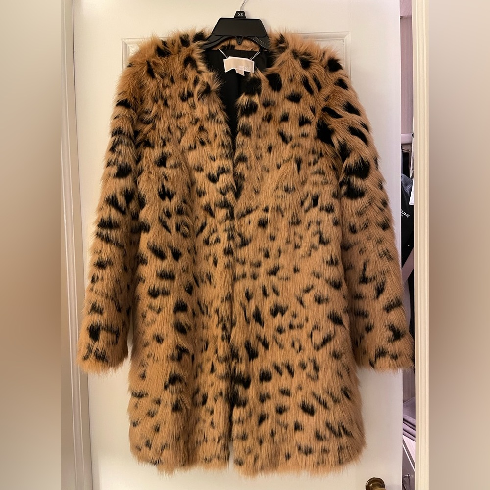 Michael Kors faux fur ocelot print coat